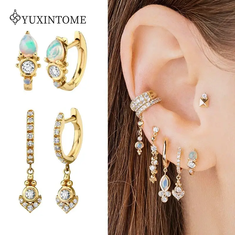 925 Sterling Silver Ear Needle White Crystal Hoop Earrings Dla kobiet vintage Piercing Pendientes Kolczyki Biżuteria Akcesoria