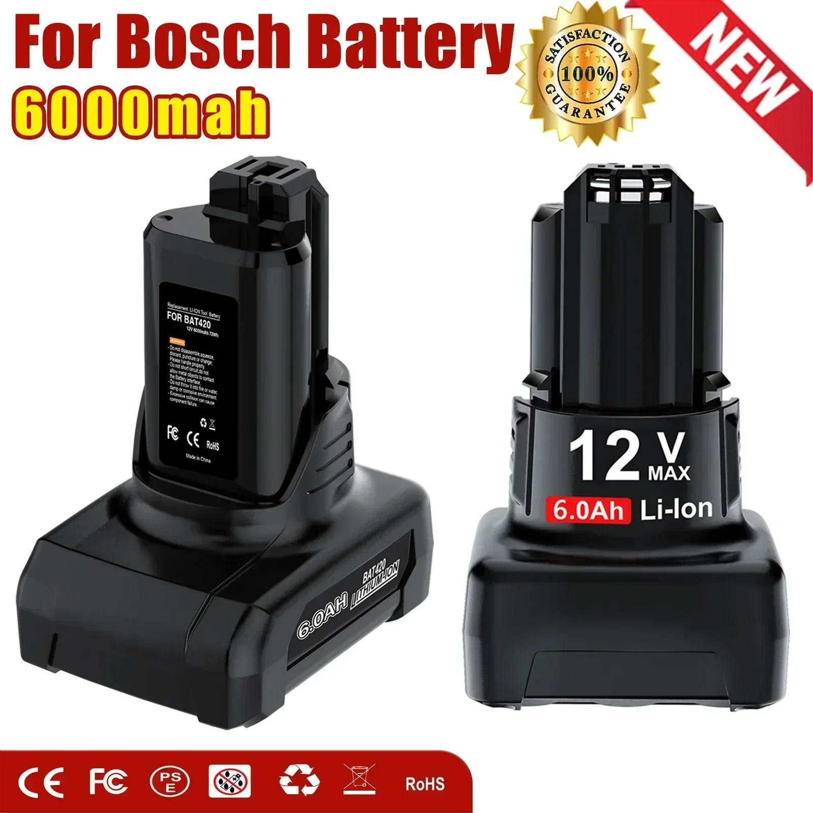 

4 упаковки, 6000 мАч для Bosch BAT420, литий-ионная аккумуляторная батарея 10,8 В/12 В для BAT420 BAT412A BAT413A D-70745GOP 2607336013 2607336