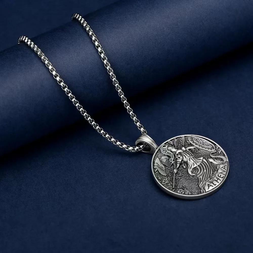 Ancient Greek coin goddess Athena pendant European and American men's retro necklace hip-hop pendant