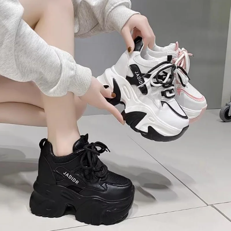 High Heels Chunky Sneakers Women Autumn Fashion Height Increasing Casual Shoes Woman Mesh Platform Vulcanize Shoes view 5