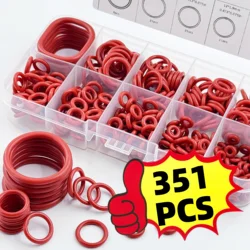 351pcs silicone O-ring set, 10 sizes, oil and heat resistant, suitable for cars and pipelines