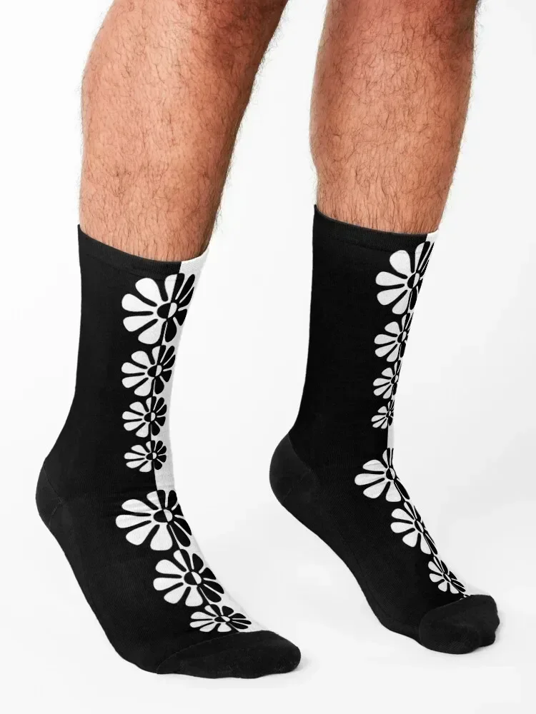 1960's Bold Retro Mod Flowers in Black and White Socks christmas gifts essential compression hip hop Designer Man Socks Women's