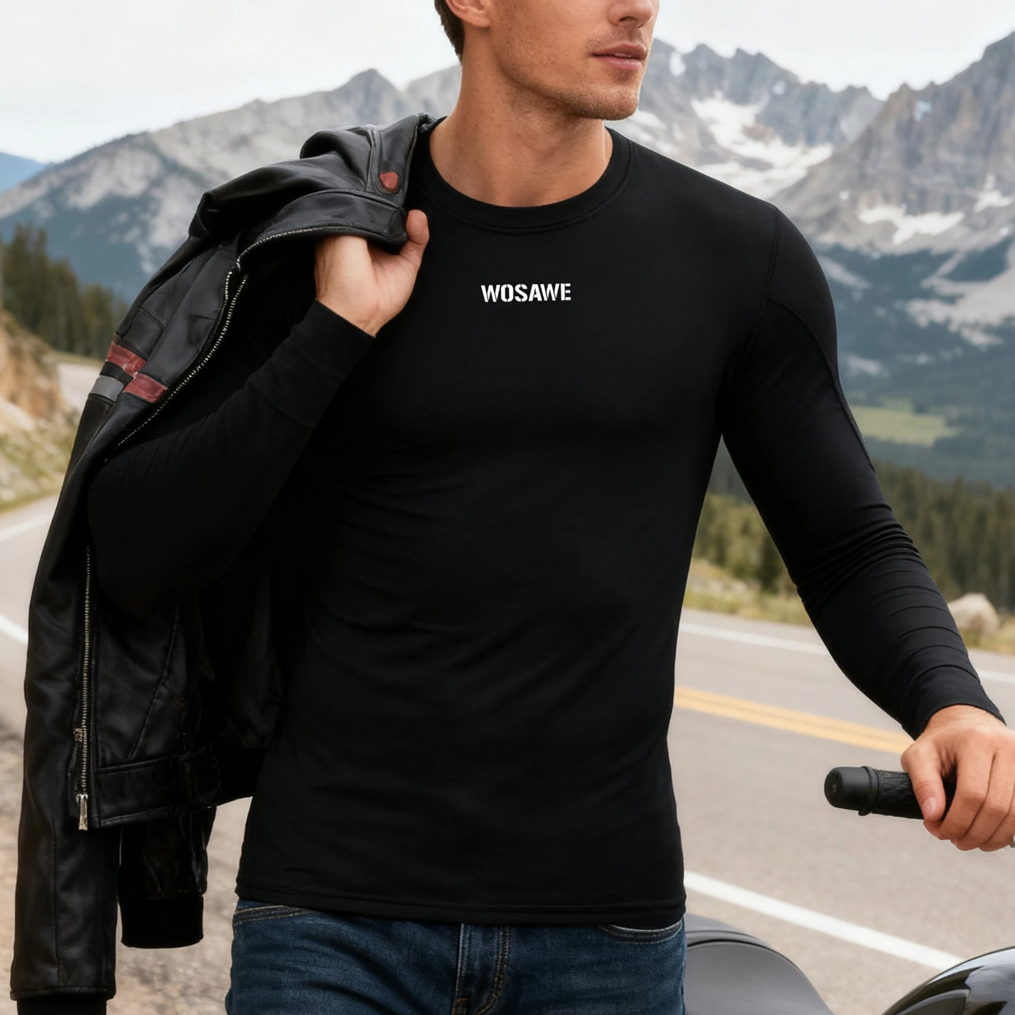 WOSAWE Intimo termico da moto a maniche lunghe invernale ad asciugatura rapida elasticizzato da uomo Intimo termico maschile strato base caldo