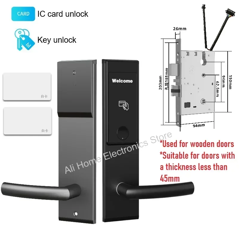 Hotel Wooden Door Lock Smart Magnetic Card Induction Lock Hotels Homestays Apartments Stainless Steel Safety Lock with Key