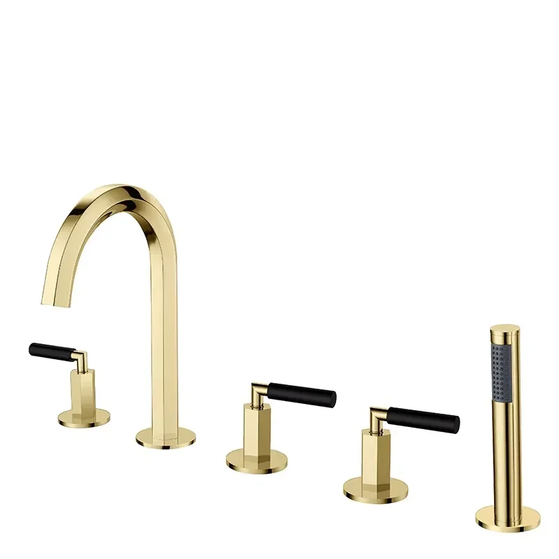 HOMEDEC High Quality Polished Gold Dual Handle Modern Bathroom Shower Sets Brass Basin Faucet 5-Piece Massage Ceramic