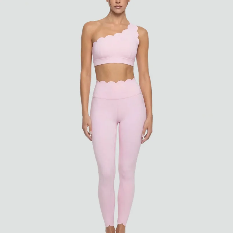 Set Women 2 Pieces Elegant Ballet Pink One-shoulder Lace Beauty Back Sexy Women's Sports Clothing Sets Fitness Yoga Clothing