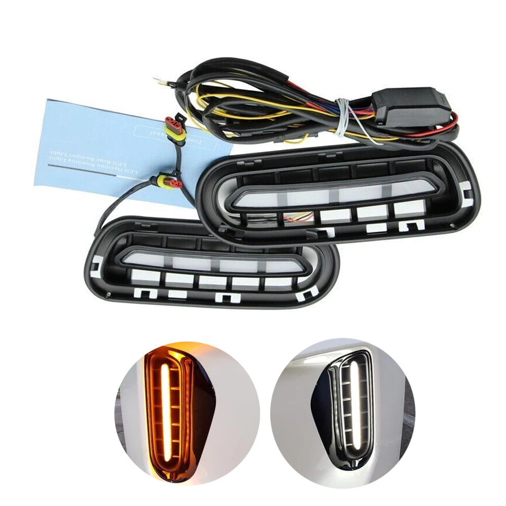 2Pcs LED DRL Fog Lights For Kia Stinger 2018-2022 White Driving Light and Yellow Dynamic Turn Signal Daytime Running Lights