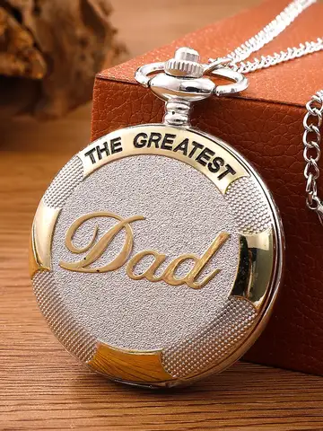 Vintage Silver Golden Luxury THE GREATEST DAD Quartz Pocket Watch Fob Chain Necklace Mens Fathers Gifts Clock Relogio De Bolso