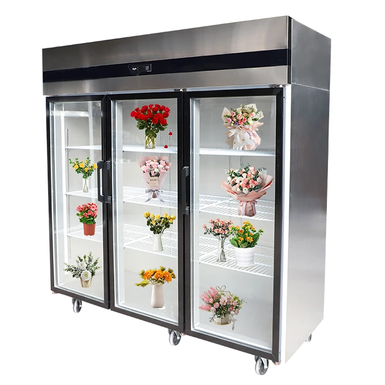 New Commercial Vertical 3 Door Glass Displays Refrigerator and Freezer Fridge Cold Beverage Fresh Food Showcase