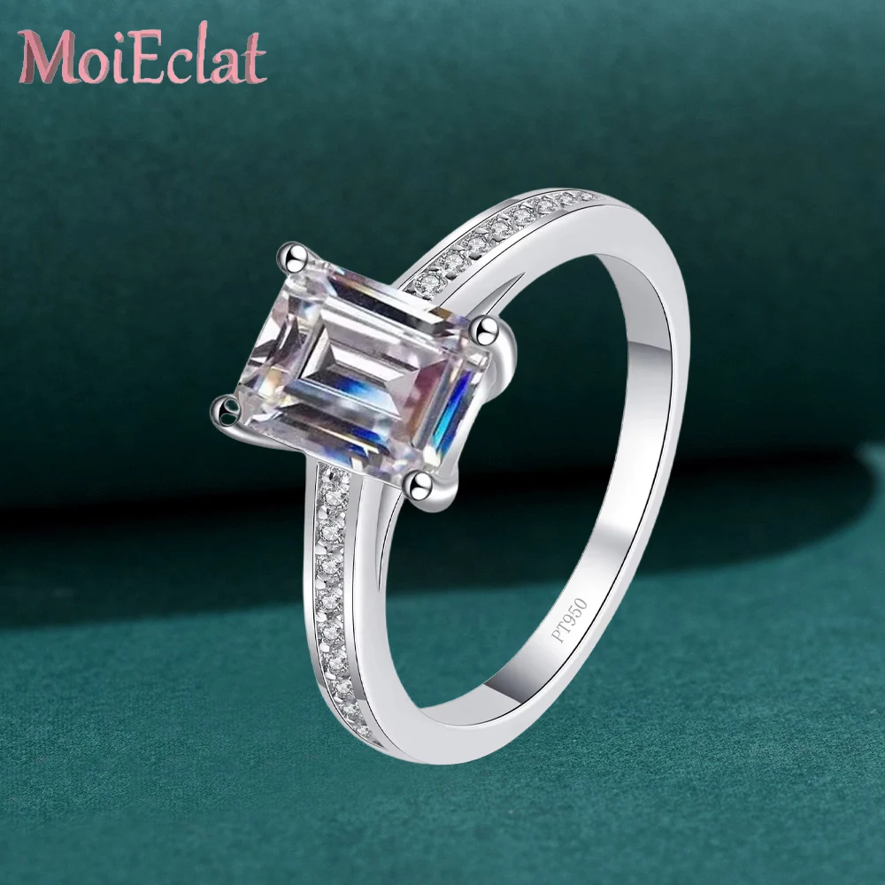 

Luxury PT950 Platinum Rings for Women Birthday Gifts, 2 Carat Moissanite Diamond Radiant Emerald Cut Ring Sparkling Fine Jewelry