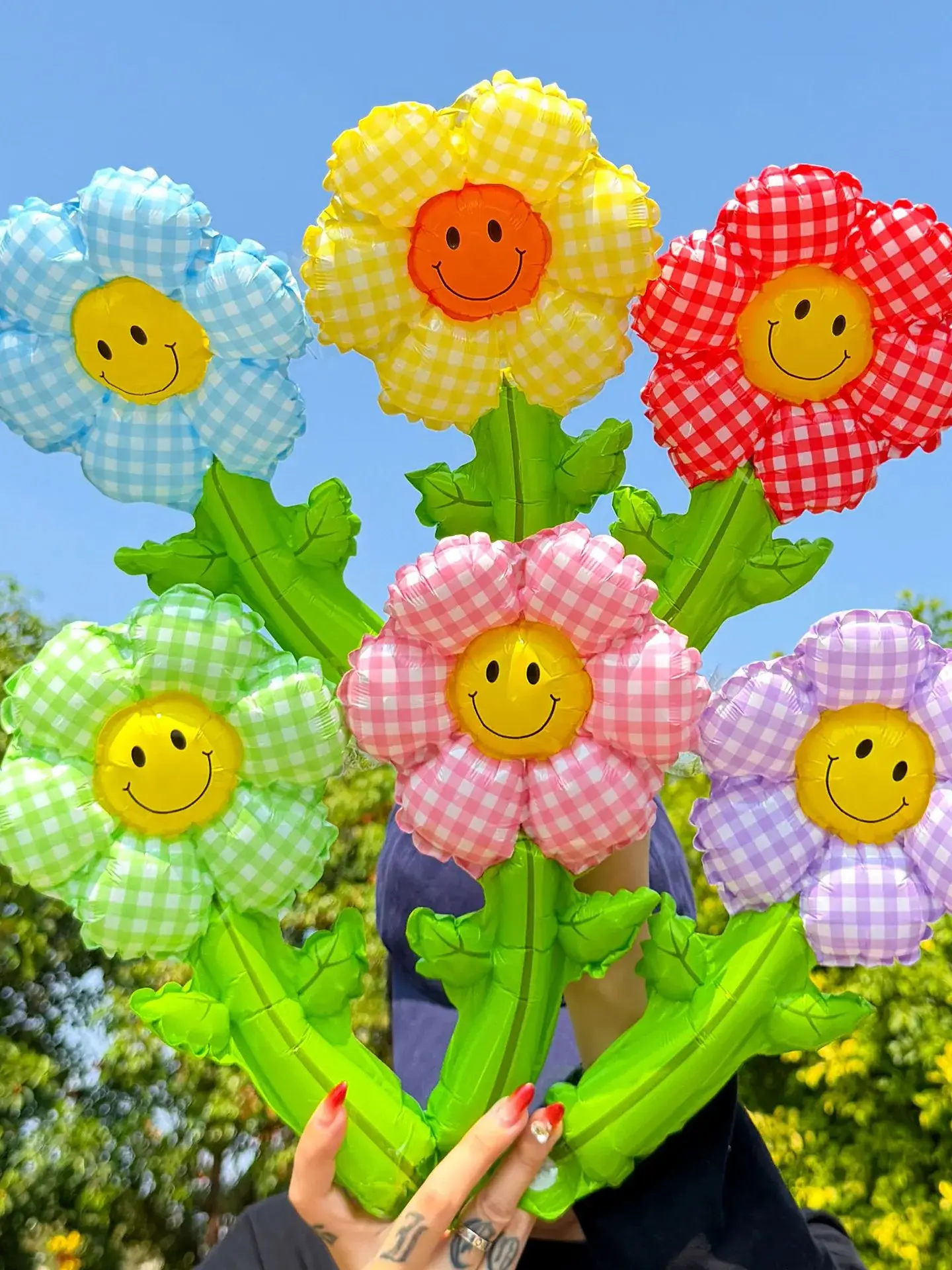 6 stuks geruite bloemenfolie ballonnen rood roze blauw bloemen bloemenballonnen voor bruiloft verjaardag feest babyshower decoraties ballon