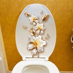 Beautiful Lotus Butterfly Toilet Sticker Bathroom Toilet Cover Decorative Sticker Waterproof Self Adhesive