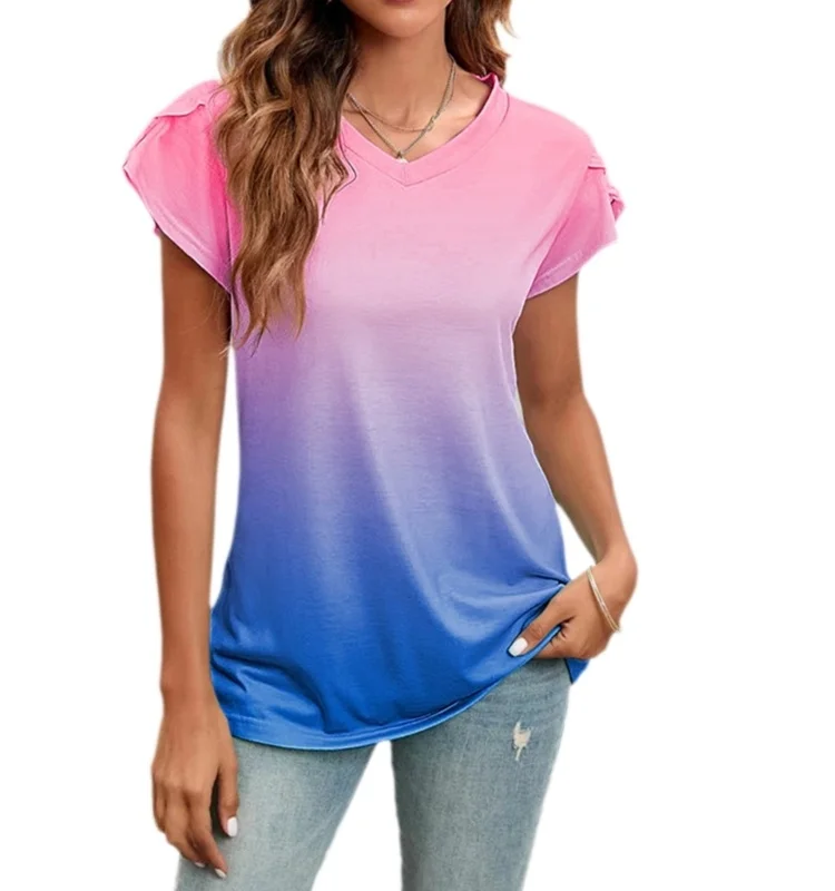 

Women's Tie Dye V-ne Mid-length T-irt Street Sle ort Sve Loose Fit Summer Casual Top for Young Women 25-29