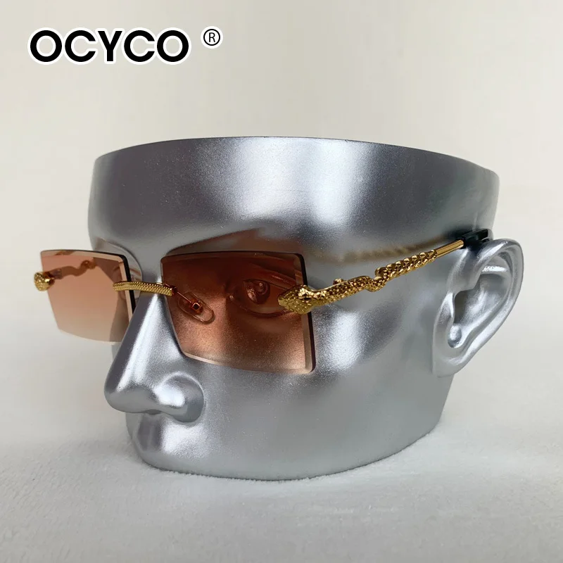 OCYCO 2024 New Rimless Rectangular Sunglasses Men Fashion Vintage Twisted Snake Leg Gradient Shades Women image 4