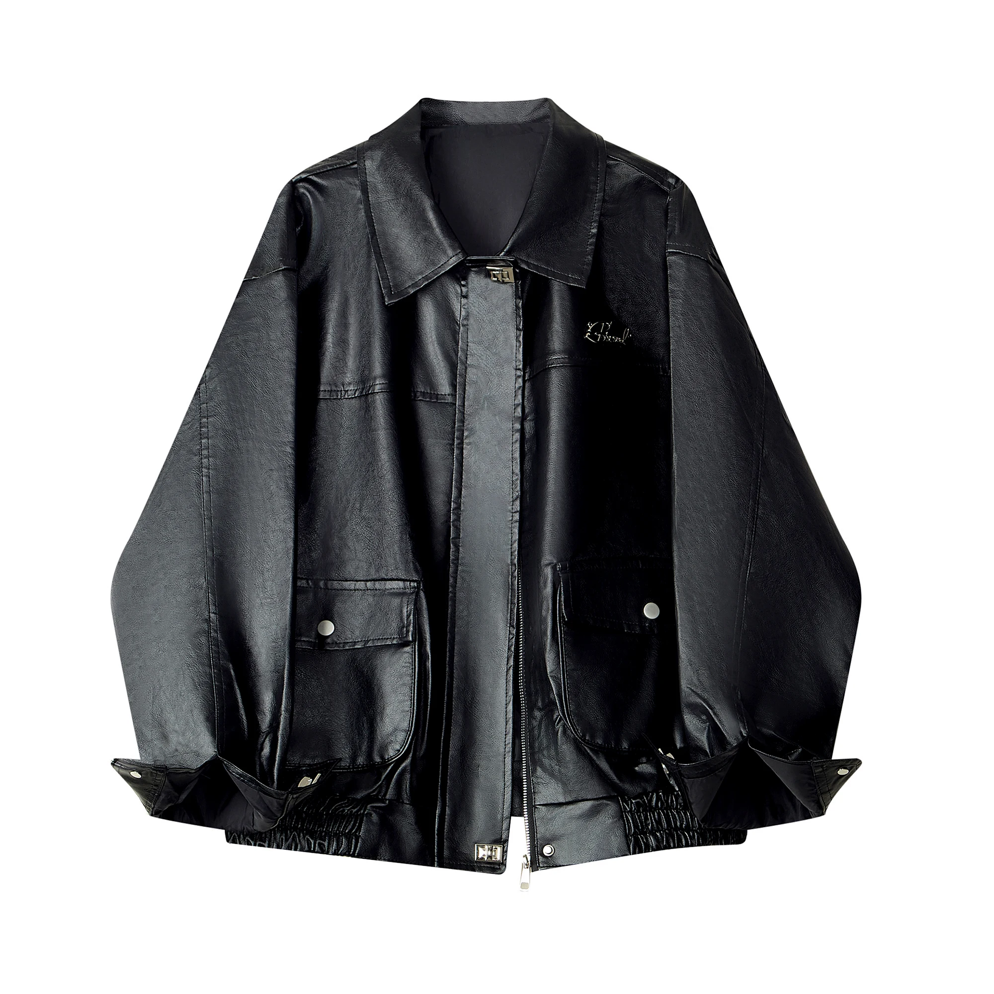 Moda couro do plutônio motociclista jaet feminino primavera outono solto outerwear casual sle fecho de zíper flip colarinho faionable topo