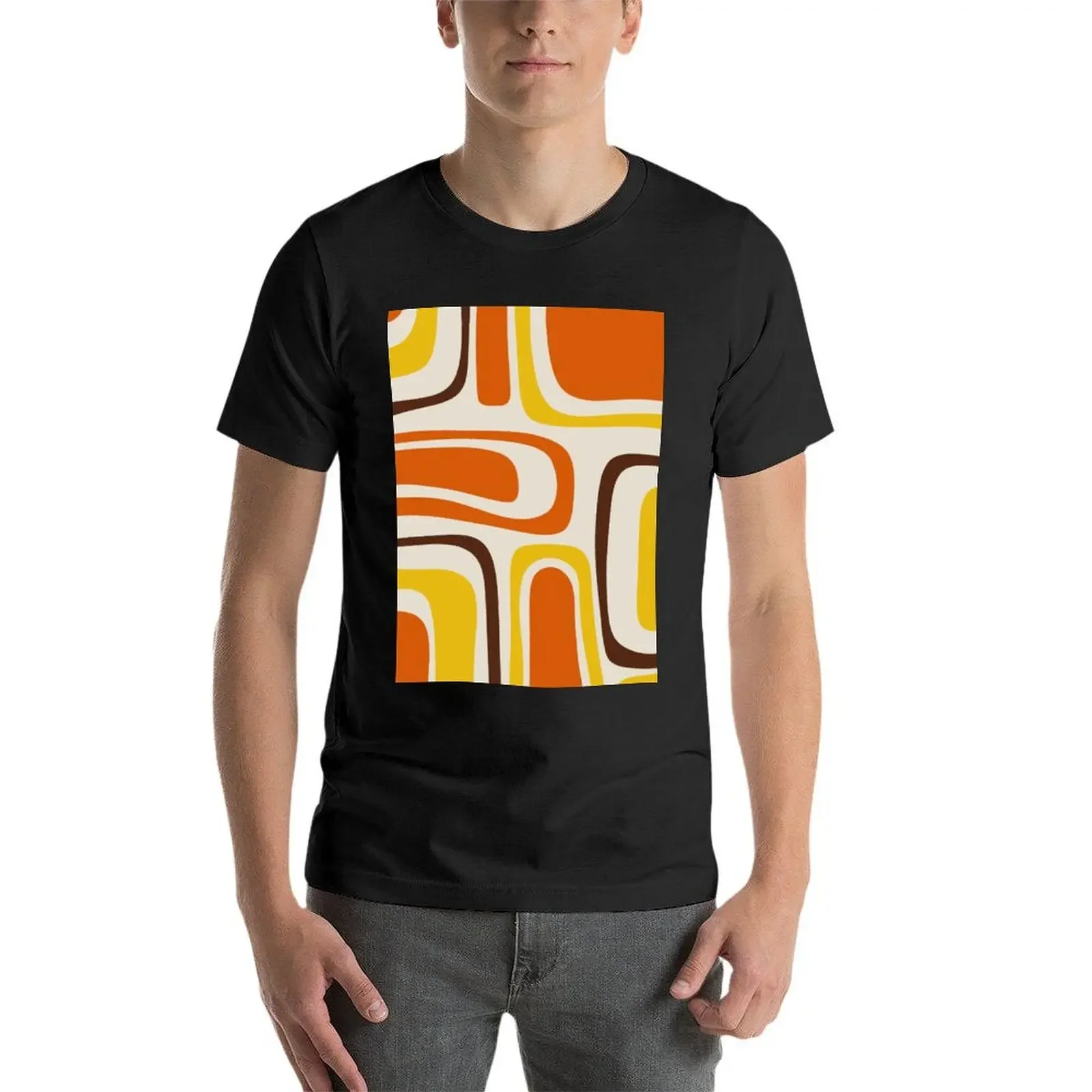 Palm Springs minimalista Mid-Century Modern Abstract in t-shirt Beige marrone giallo senape arancione anni '70