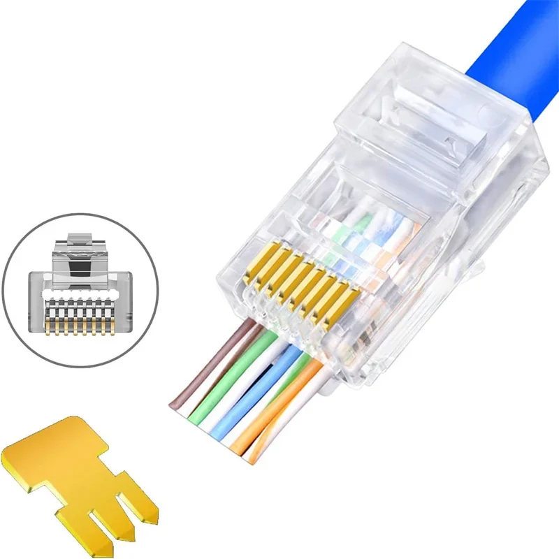 10/50/100 قطعة CAT6 RJ45 موصلات 8P8C UTP مطلية بالذهب كابل الشبكة التوصيل لشبكة CAT6 كابل LAN لكابل إيثرنت STP