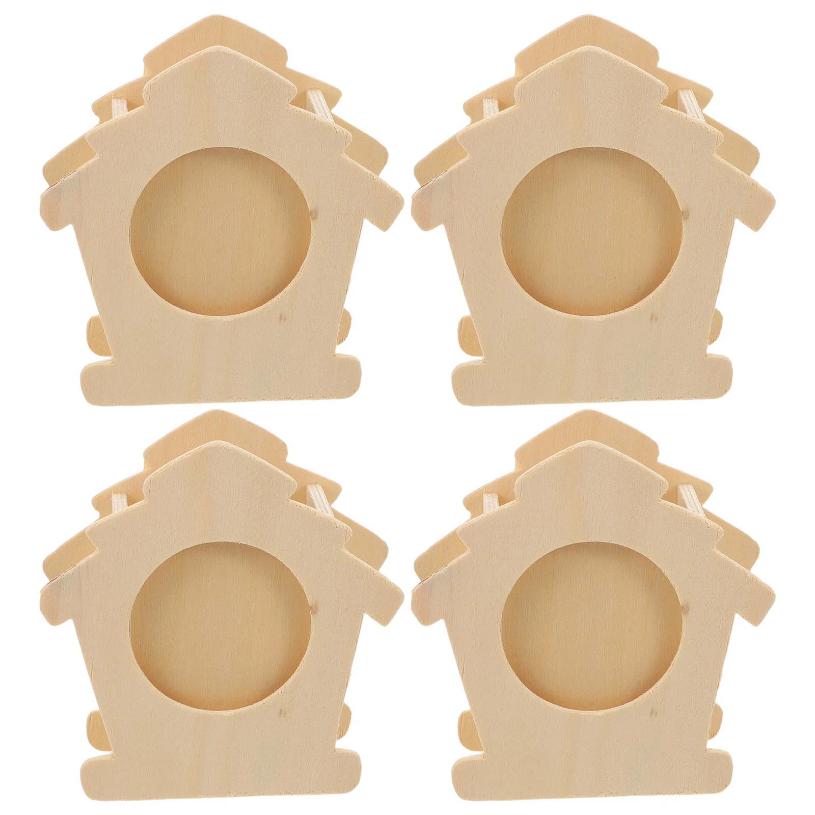 

4Pcs Unfinished Wood Pen Holder Photo Frame Cartoon House Shape Desk Organizer DIY Coloring Pencil Cup Stationery Kid Classroom