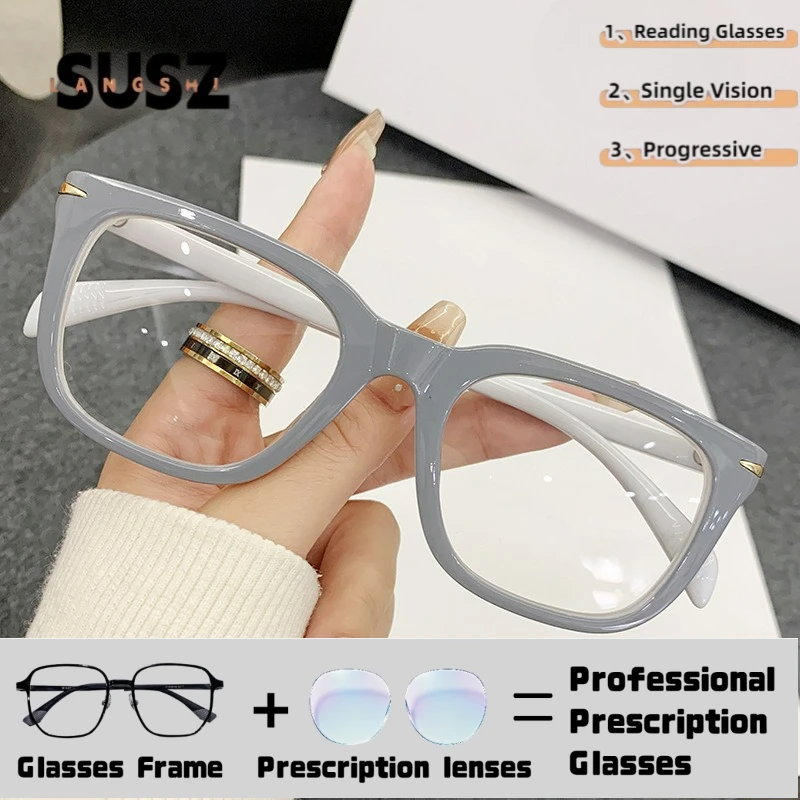 Lunettes de lecture rétro bicolores œil de chat LS-SUSZ pour femmes, lunettes de prescription progressives personnalisées, anti-lumière bleue, pour myopie
