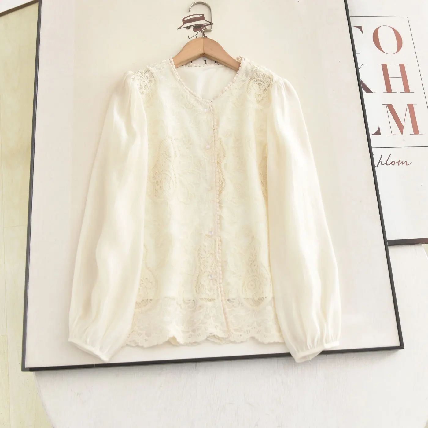 

Новая женская рубашка в китайском стиле с вышивкой и кружевом, с длинным рукавом, весна 2026, дышащая, прямого кроя, модная повседневная рубашка