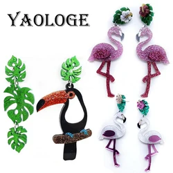 YAOLOGE New 1pc Personalized Exaggerated Flamingo Acrylic Earrings Parrot Big billed Bird Bird Animal Earrings Jewelry Gift