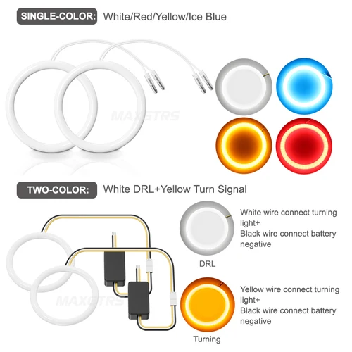 Imagen 2 del producto 2x Angel Eyes Halo Ring 3528 LED Chip luz antiniebla del coche motocicleta luz de circulación diurna DRL con señal de giro 80mm 85mm 90mm
