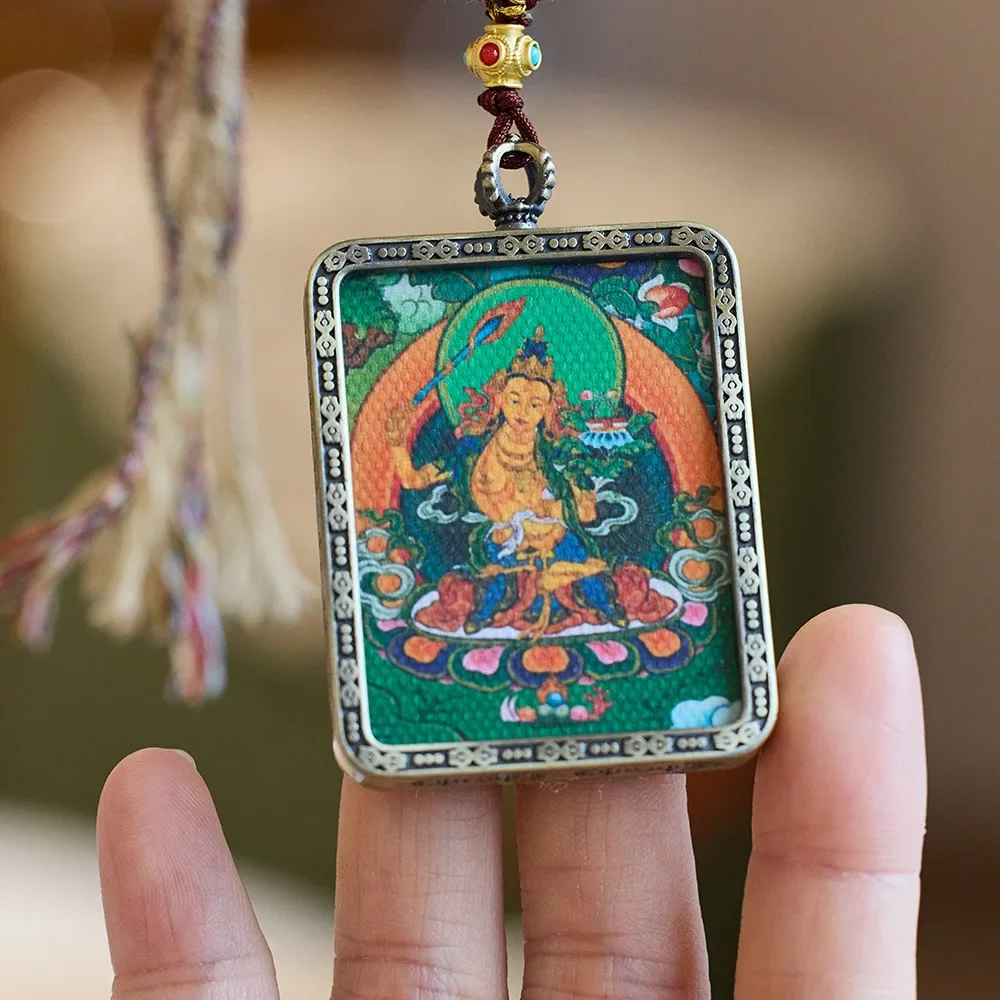 Tangka Gawu Box Pendant/Tibetan National Style Hand-painted Manjusri This Year Buddha Pendant Necklace /Male and Female Amulet