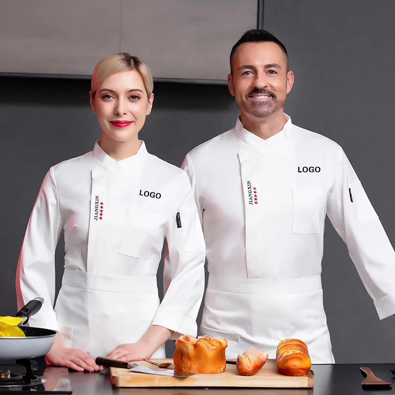 Uniforme de Chef para hombre y mujer, chaqueta para cocinar, Cocina, Restaurante occidental, Hotel, pastelería, Chef, barbacoa, Restaurante, logotipo personalizado