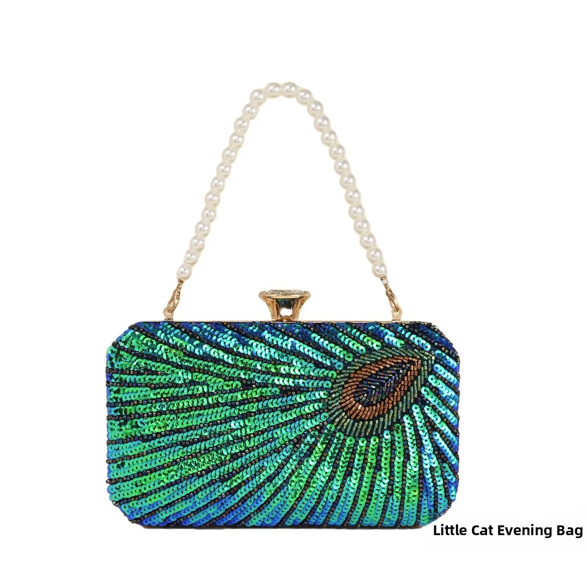 Retro Chinese Style Peacock Sequin Embroidery Evening Bag Clutch Chain Women's Handbag for Banquet Suitable Artistic Style