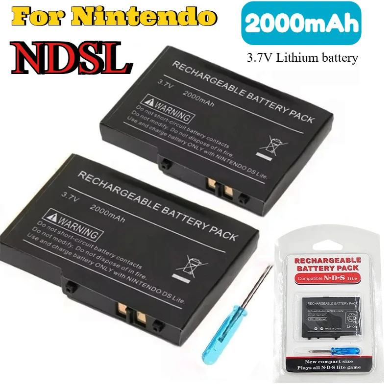 Game Console Built-in Battery for Nintendo NDSL Host Batterie 2000mAh 3.7V Lithium Rechargeable Replacement Cell W/ Screwdriver