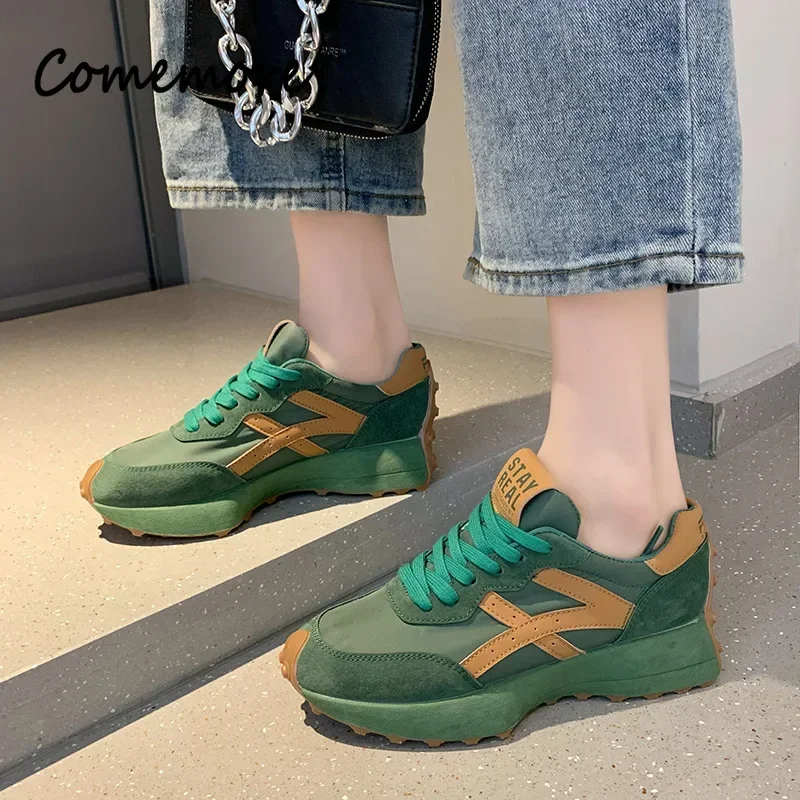 Comemore Luxury Platform Shoes 2024 New Leisure Anti-slip Green Running Fashion Designer Shoe Sports Leather Womens Sneakers 40