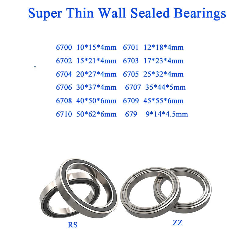 

2/5pcs Bearing 6700 6701 6702 6703 6704 6705 6706 6707 6708 6709 6710 679 -2RS ZZ Ultra Thin Wall Rubber Shielded Ball Bearings