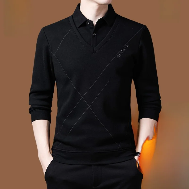 

Мужской вязаный шерстяной свитер Pierre Cardin с эффектом двухслойности, с воротником-рубашкой, утепленный, теплый, зимний, модный, повседневный, с длинными рукавами