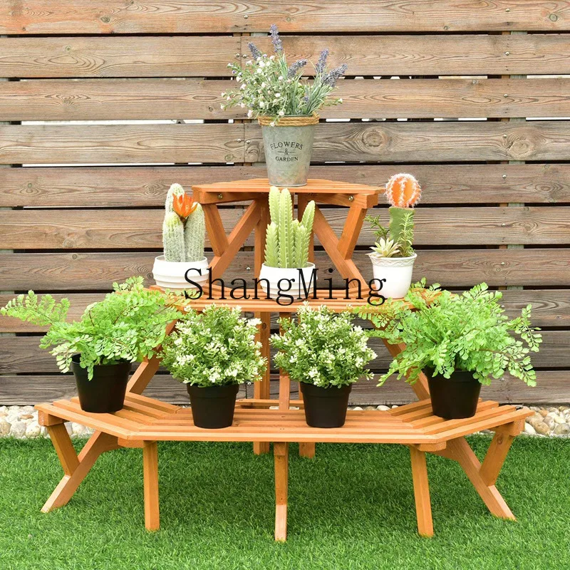 FG solid wood multi-layer corner trapezoidal rack succulent modern simple home flower shop flower pot rack