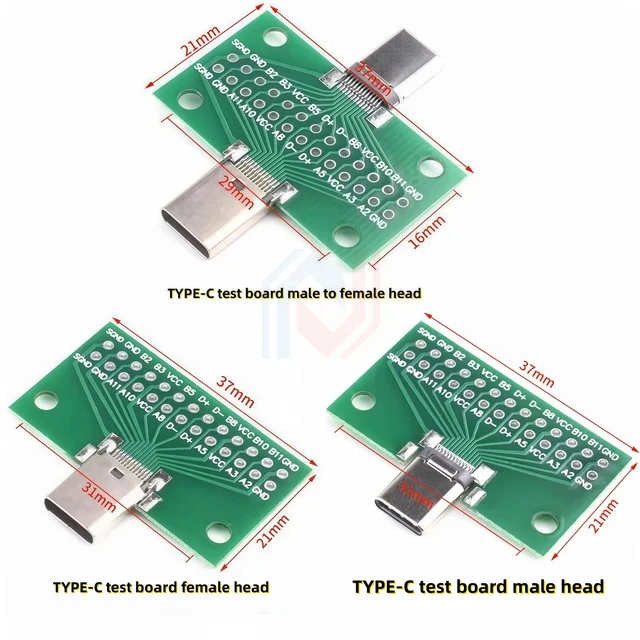 1szt Typ-C męski do żeńskiego USB 3.1 Test PCB Adapter płytki drukowanej Typ C 24P 2.54mm Gniazdo złącza do przesyłania danych przez kabel linii danych