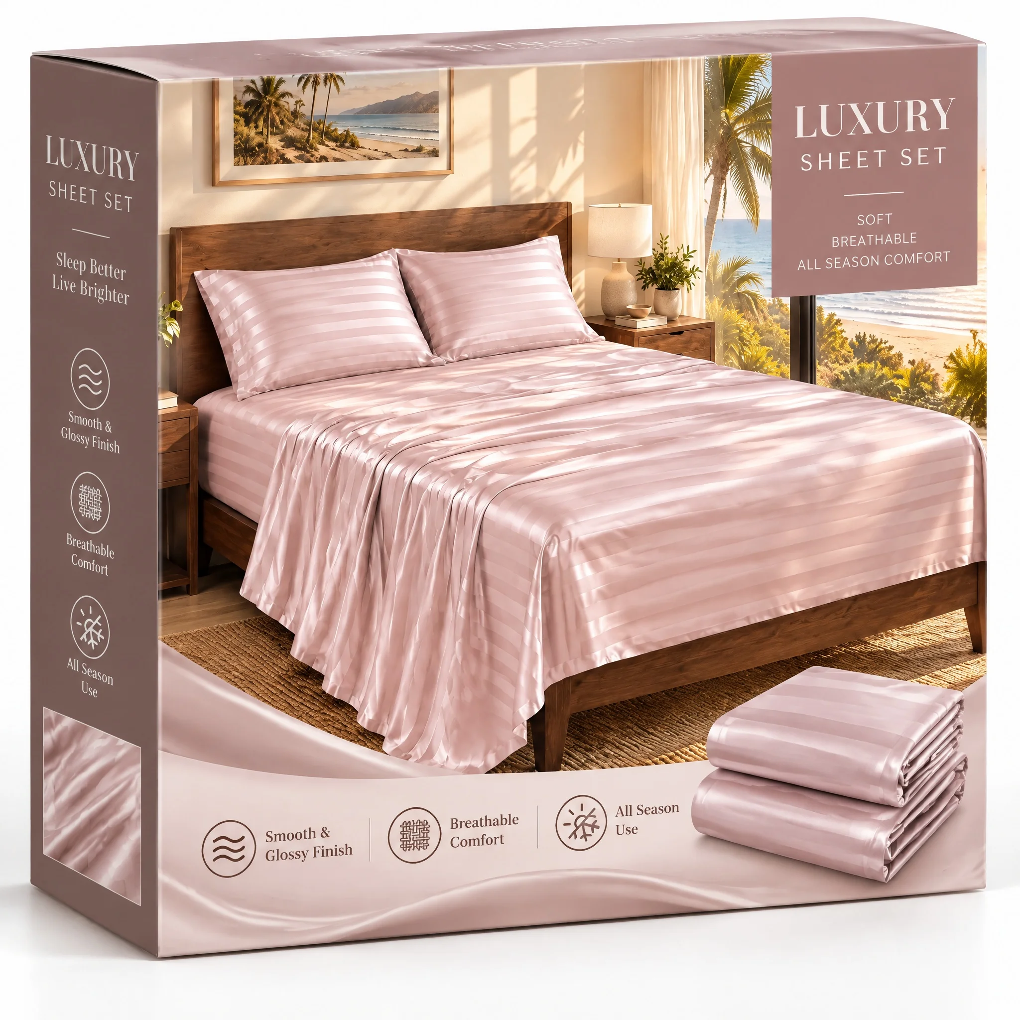 Jacquard Striped 4-Piece Textile Kit, Fine Woven Lustrous Surface, Upscale Rest Space Decor, Timeless Linear Pattern, Twin Full Queen King Sizes