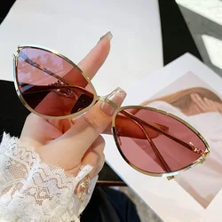 Unisex Casual Sunscreen Vacation Shopping UV400 Goggle Metal Cat Eye Sunglasses Women Stylish Gradient Retro Sun Eyeglasses