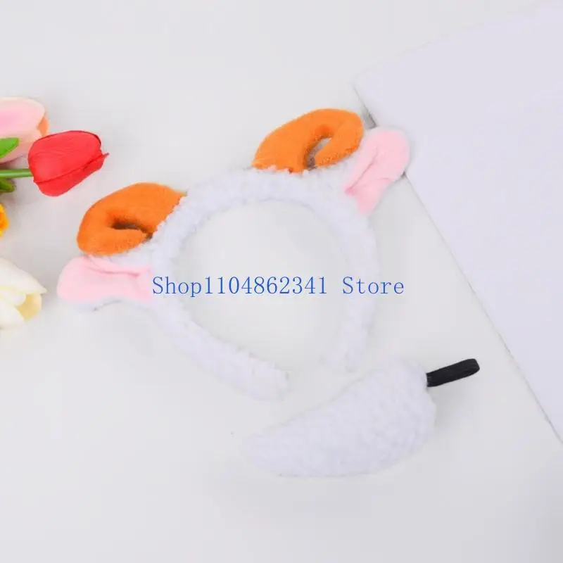5ASD schapenkostuumset schapen oren hoofdband staart dier schapen cosplay kostuums schapen fancy jurk accessoires volwassenen