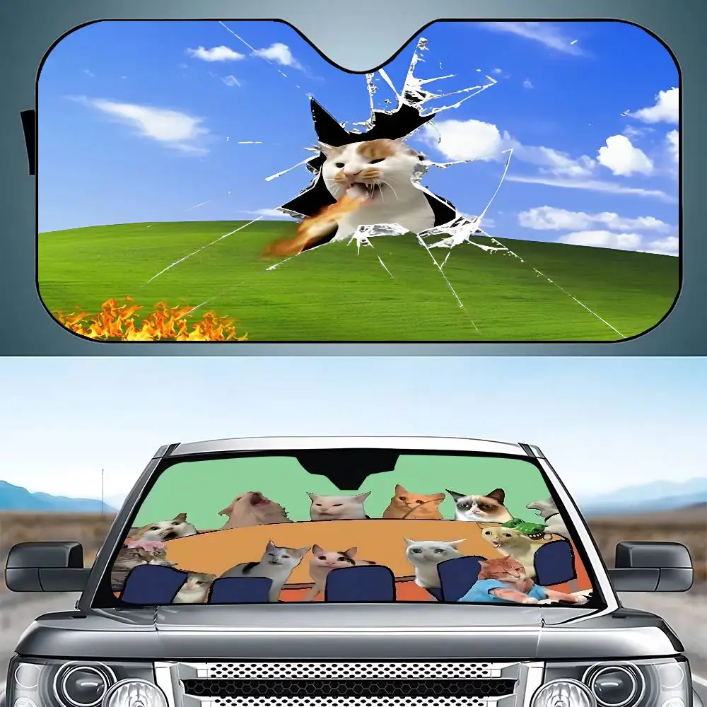 Funny Cat Meme Stylish And Trendy Windshield Sunshade, Car Windshield Cover, Car Sunshade Curtain, Car Sun Protection Cover view 2