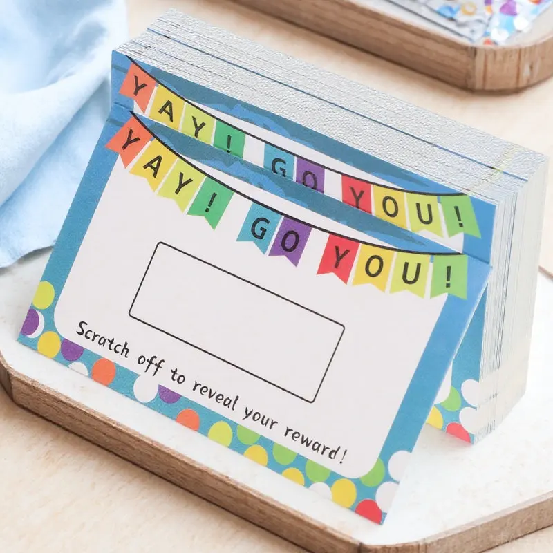 

100Pcs Blank DIY Scratch Off Cards Sturdy Paper Classroom Motivation Reward Cards for Students Teachers Fun Incentive Prize
