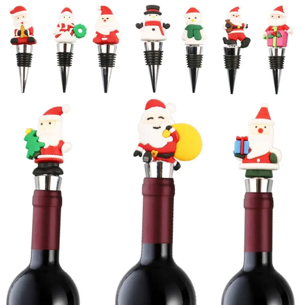 Vacuum Sealed Christmas Wine Bottle Stopper Keeping Liquid Fresh Reusable Wine Sealers Twist Cap Rubber Ring Metal Wine Corks