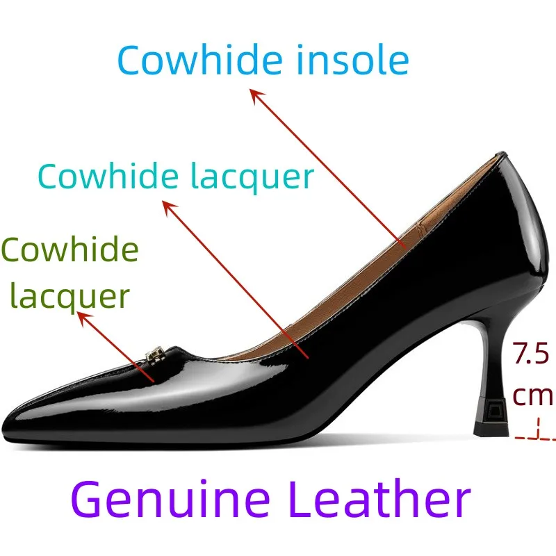 【EUNICE YUN】Women Brand Genuine Leather Pointed Toe Thin High Heel Fashion Shallow Pumps Ladies Spring Autumn Shoes 33-43