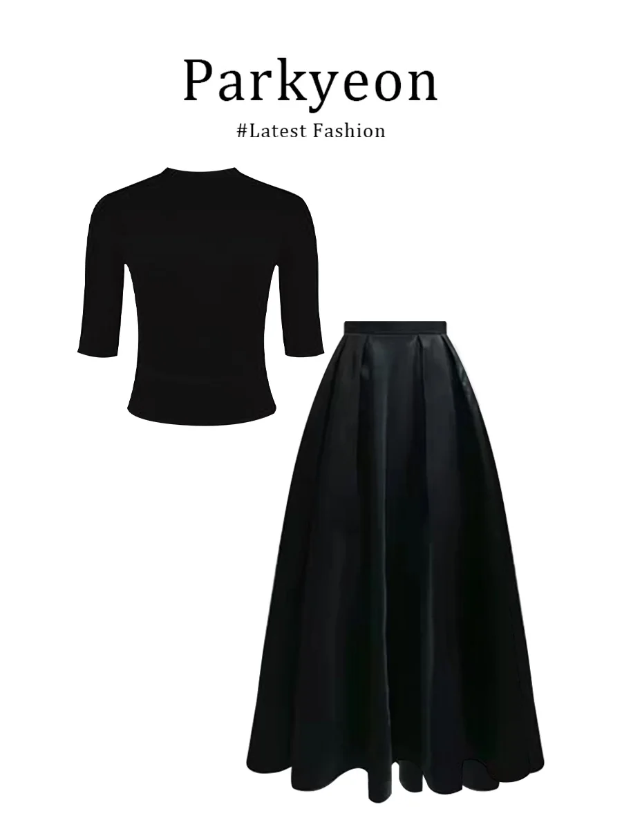 Elegant Slimming Mid-Sleeve Women's Top And Pleated  Skirt Set Fashionable Early Autumn Outfit Breathable Lightweight Cas...