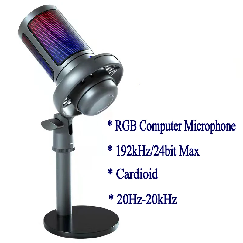 

USB Gaming Microphone for Computer Recording Live Streaming Headphone Output and Touch-Mute Button RGB Hypercardioid Microphone