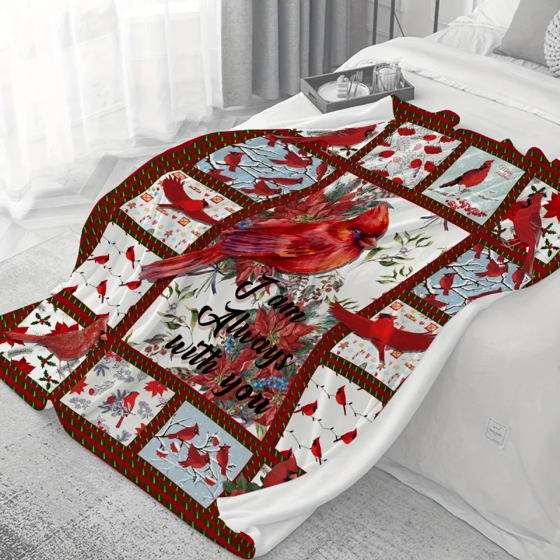 Red Bird Blanket, Christmas I'm Always with You Northern Cardinal Lightweight Super Soft Cozy Blankets for Couch Bed Sofa Chair