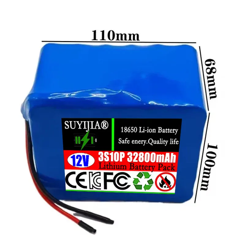 12V 32.8Ah 3S10P for 12V Electrical Appliances, Electric Toys, LED Lighting, Battery Speakers, 18650 Rechargeable Battery Pack