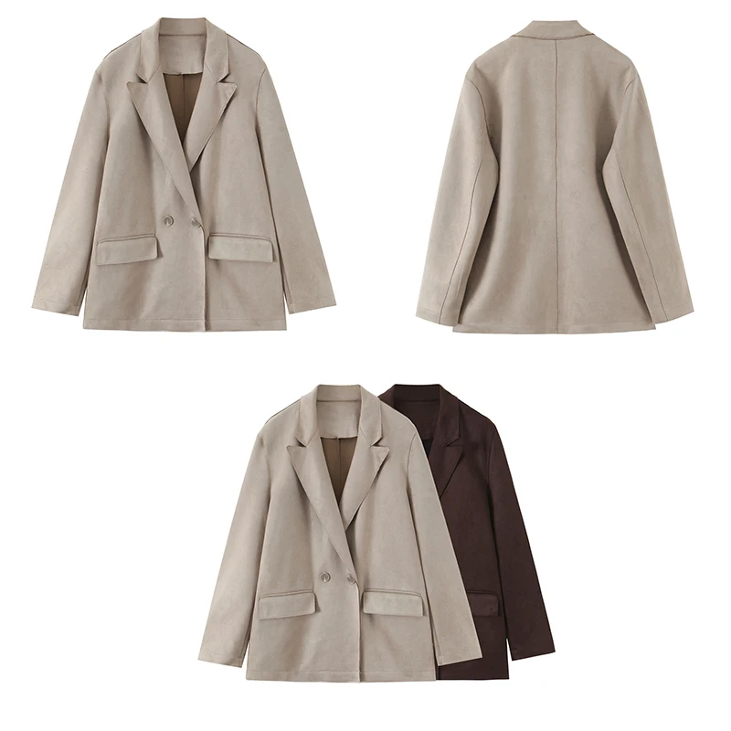 Guobioziy Women's Slim-Fit Suede Blazer Jacket 2026 Spring-Autumn New French Casual Fashion Daily British Commuter Street Style