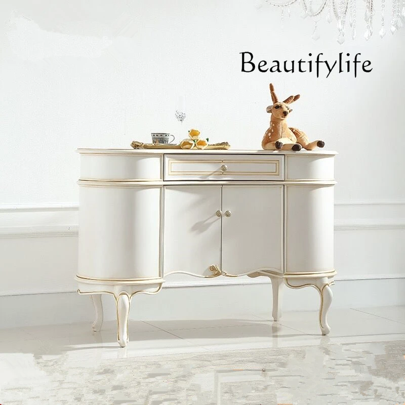 フランスの軽奢な無垢材玄関キャビネット、シンプルでレトロなスタイルのリビングルーム用両開きロッカー、壁飾りキャビネット