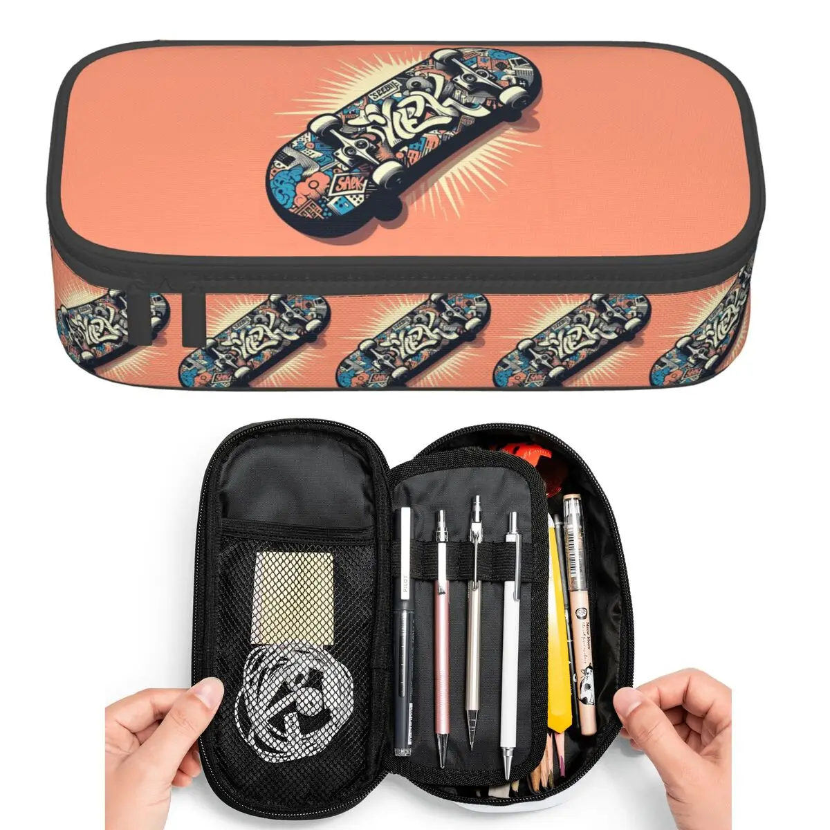 

Cartoon Skateboard Graffiti Pattern Pencil Cases for Students Pen Box Pencil Bag Large Storage Pencil Pouch Pen Holder