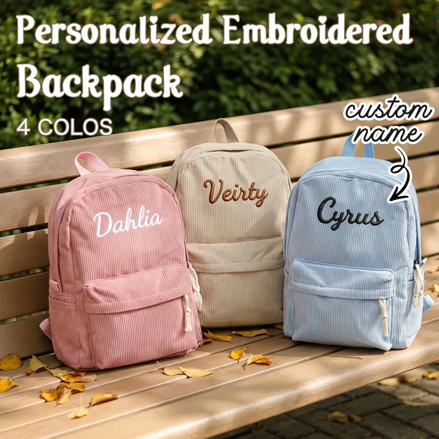 

1pc Personalized Corduroy Backpack - Custom Name Bag, Custom Embroidery Name Bag, Gifts Suitable for Christmas and Halloween, Co